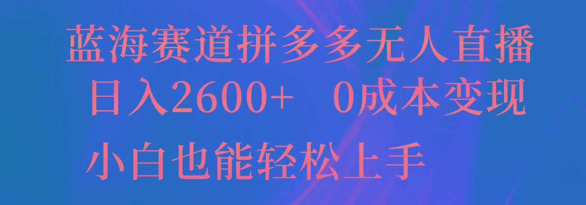 蓝海赛道拼多多无人直播，日入2600+，0成本变现，小白也能轻松上手-随风资源网