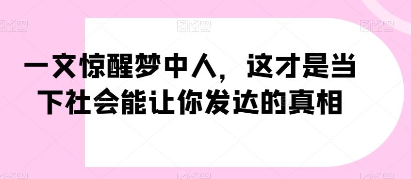 一文惊醒梦中人，这才是当下社会能让你发达的真相【公众号付费文章】-随风资源网