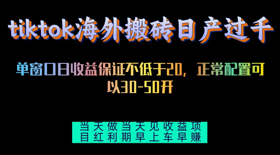 tiktok海外搬砖项目单机日产过千当天做当天见收益-随风资源网