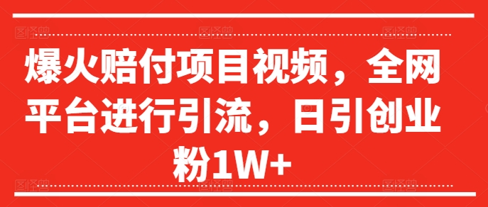 爆火赔付项目视频，全网平台进行引流，日引创业粉1W+【揭秘】-随风资源网