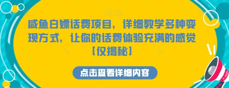 咸鱼白嫖话费项目，详细教学多种变现方式，让你的话费体验充满的感觉【仅揭秘】-随风资源网