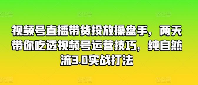 视频号直播带货投放操盘手，两天带你吃透视频号运营技巧，纯自然流3.0实战打法-随风资源网