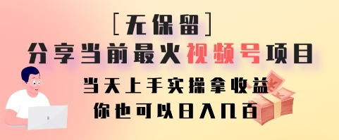 无保留分享当前最火视频号项目，当天上手实操拿收益，你也可以日入几百-随风资源网