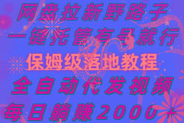 网盘拉新野路子，一键托管有号就行，全自动代发视频，每日躺赚2000＋，…-随风资源网