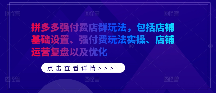 拼多多强付费店群玩法，包括店铺基础设置、强付费玩法实操、店铺运营复盘以及优化-随风资源网