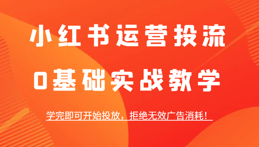 小红书运营投流，0基础实战教学，学完即可开始投放，拒绝无效广告消耗！-随风资源网