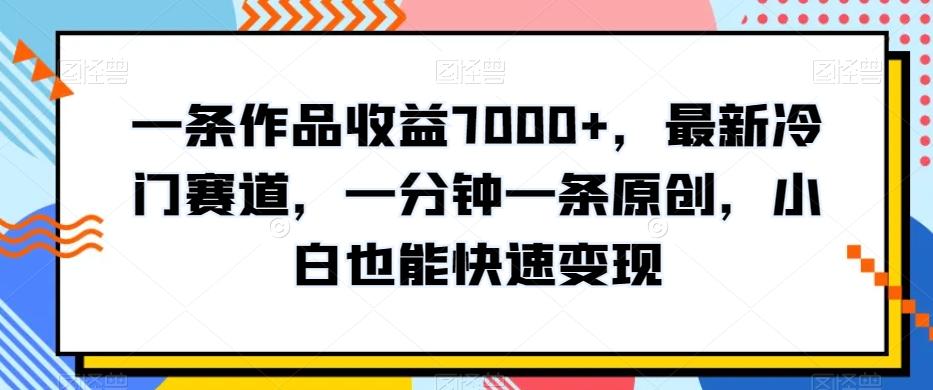 一条作品收益7000+，最新冷门赛道，一分钟一条原创，小白也能快速变现-随风资源网