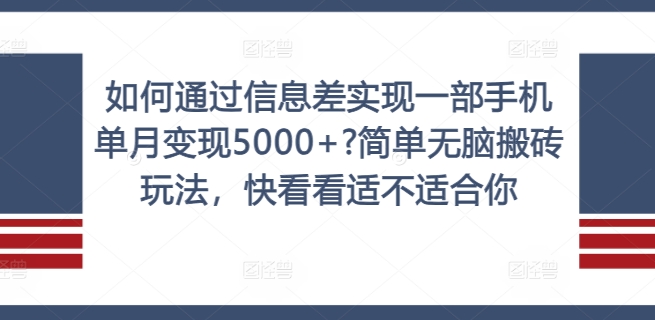 如何通过信息差实现一部手机单月变现5000+?简单无脑搬砖玩法，快看看适不适合你【揭秘】-随风资源网