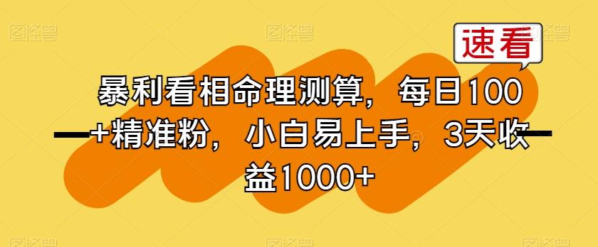 暴利看相命理测算，每日100+精准粉，小白易上手，3天收益1000+【揭秘】-随风资源网
