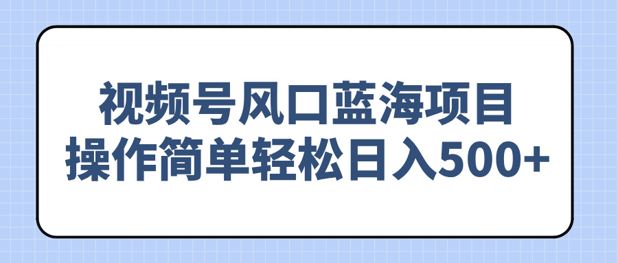 视频号风口蓝海项目，操作简单轻松日入500+-随风资源网