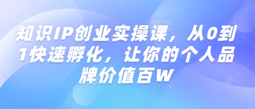 知识IP创业实操课，从0到1快速孵化，让你的个人品牌价值百W-随风资源网