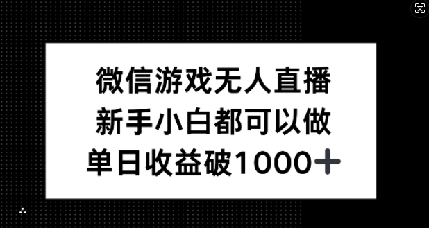 微信游戏无人直播，新手小白都可以做，单日收益破1k【揭秘】-随风资源网