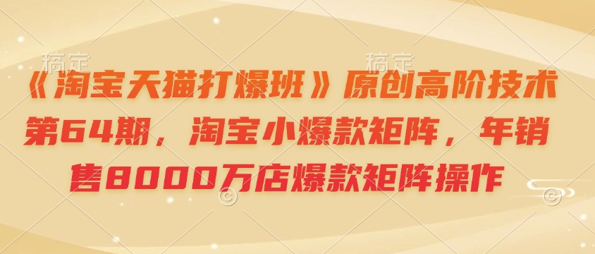 《淘宝天猫打爆班》原创高阶技术第64期，淘宝小爆款矩阵，年销售8000万店爆款矩阵操作-随风资源网