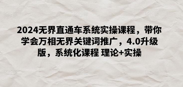2024无界直通车系统实操课程，带你学会万相无界关键词推广，4.0升级版，系统化课程 理论+实操-随风资源网