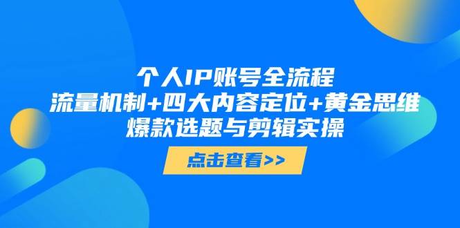 个人IP账号全流程：流量机制+四大内容定位+黄金思维, 爆款选题与剪辑实操-随风资源网