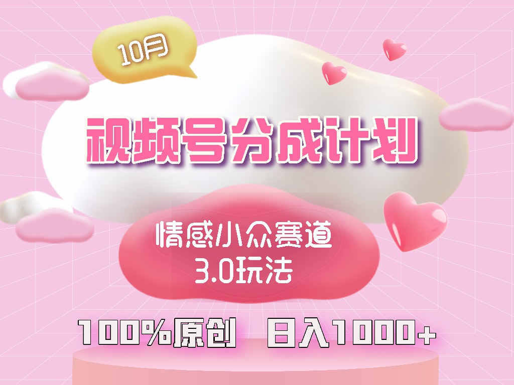 视频号情感小众赛道3.0.纯原创视频，每天1小时，小白易上手-随风资源网