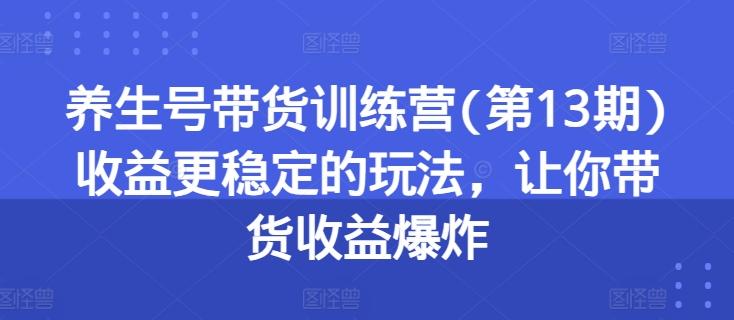养生号带货训练营(第13期)收益更稳定的玩法，让你带货收益爆炸-随风资源网