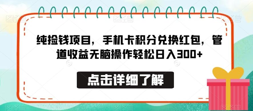 纯捡钱项目，手机卡积分兑换红包，管道收益无脑操作轻松日入300+-随风资源网