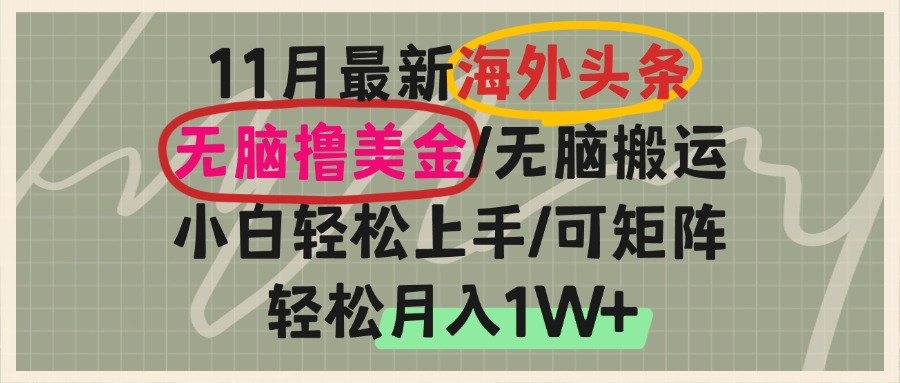 海外头条，无脑搬运撸美金，小白轻松上手，可矩阵操作，轻松月入1W+-随风资源网