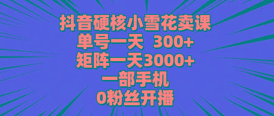 (9551期)抖音硬核小雪花卖课，单号一天300+，矩阵一天3000+，一部手机0粉丝开播-随风资源网