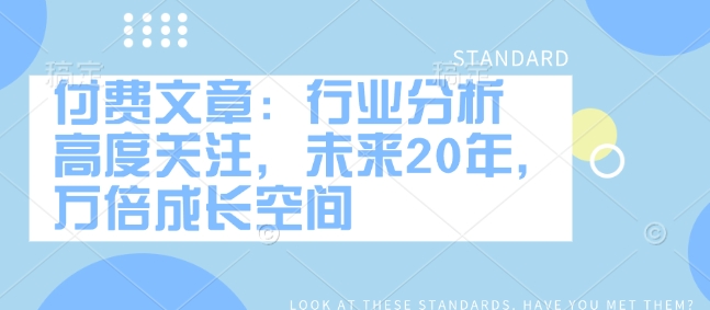 付费文章：行业分析 高度关注，未来20年，万倍成长空间-随风资源网