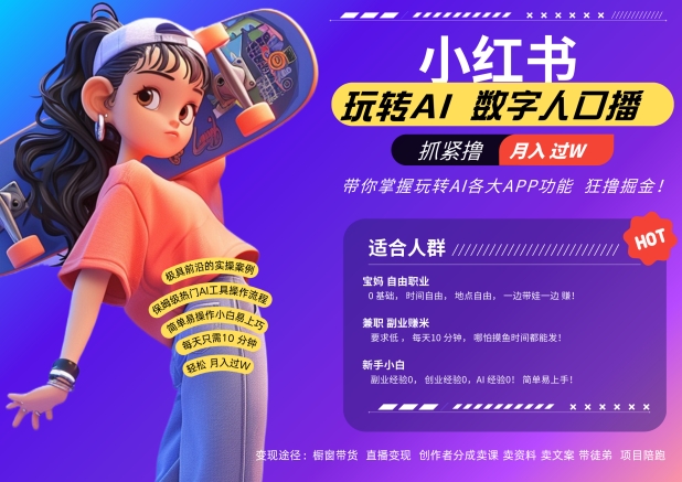 小红书数字人暴力起号，AI改写文案，再也不用费劲录口播，流量火爆月入破W轻松拿捏-随风资源网