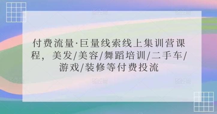 付费流量·巨量线索线上集训营课程，美发/美容/舞蹈培训/二手车/游戏/装修等付费投流-随风资源网
