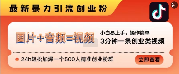 抖音最新暴力引流创业粉，3分钟一条创业类视频，24h轻松加爆一个500人精准创业粉群【揭秘】-随风资源网