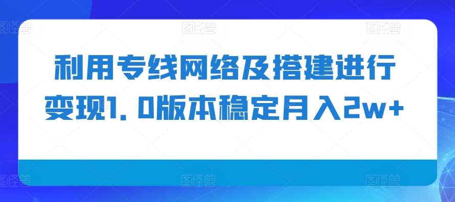 利用专线网络及搭建进行变现1.0版本稳定月入2w+【揭秘】-随风资源网