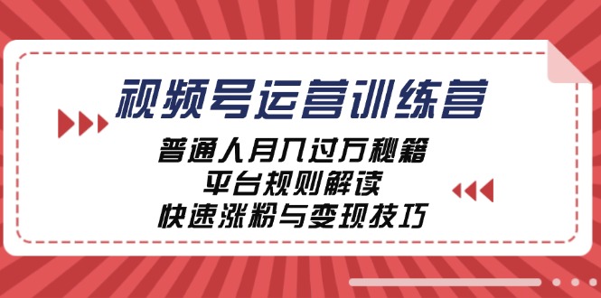 视频号运营训练营：普通人月入过万秘籍，平台规则解读，快速涨粉与变现-随风资源网