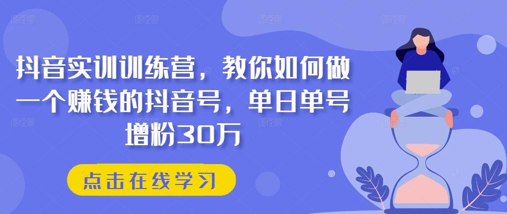 抖音实训训练营，教你如何做一个赚钱的抖音号，单日单号增粉30万-随风资源网