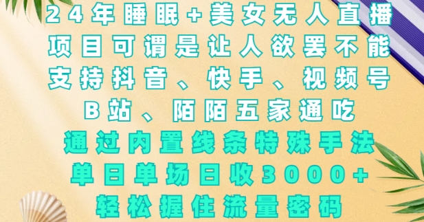 2024年睡眠+美女无人直播，通过内置线条特殊手法，单场日收3k+，轻松握住流量密码【揭秘】-随风资源网