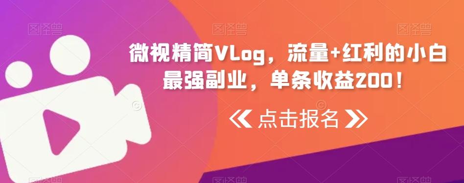 微视精简Vlog，流量+红利的小白最强副业，单条收益200！-随风资源网