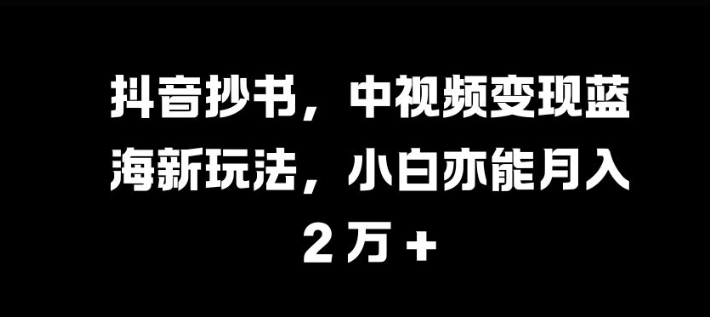 抖音抄书，中视频变现蓝海新玩法，小白亦能月入 过W【揭秘】-随风资源网