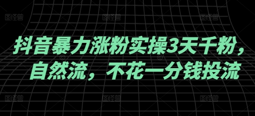 抖音暴力涨粉实操3天千粉，自然流，不花一分钱投流，实操经验分享-随风资源网