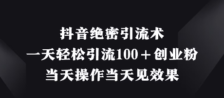 抖音绝密引流术，一天轻松引流100+创业粉，当天操作当天见效果-随风资源网