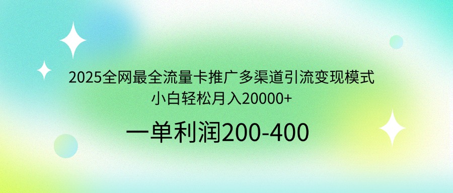 2025全网最全流量卡推广多渠道引流变现模式，小白轻松月入20000+-随风资源网