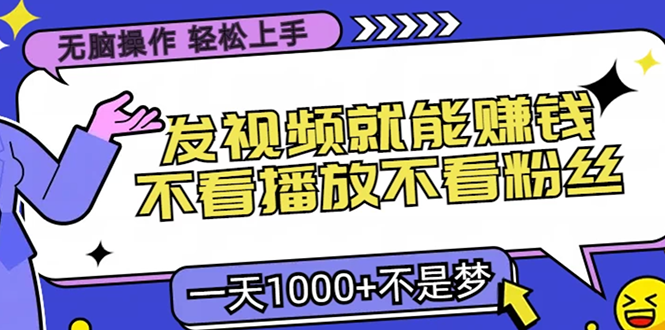 无脑操作，只要发视频就能赚钱？不看播放不看粉丝，小白轻松上手，一天…-随风资源网