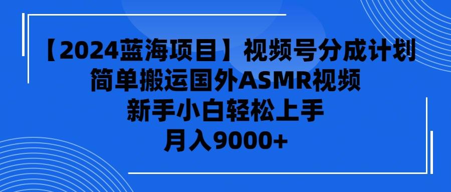 (9743期)【2024蓝海项目】视频号分成计划，无脑搬运国外ASMR视频，新手小白轻松…-随风资源网