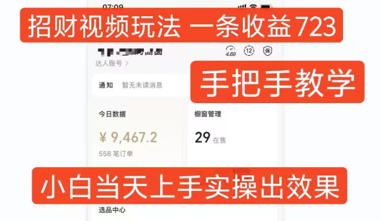 招财视频玩法，一条视频收益723，手把手教学，小白当天可上手-随风资源网
