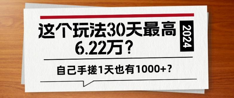 这个玩法30天最高6.22万？自己手搓1天也有1000+？-随风资源网