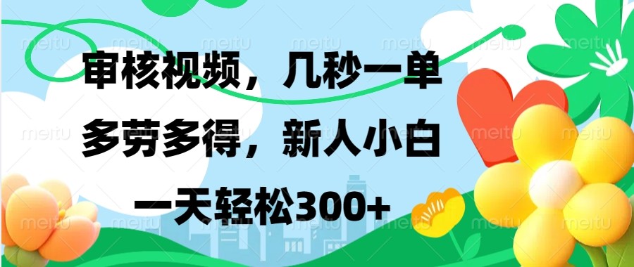 审核视频，几秒一单，多劳多得，新人小白一天轻松300+-随风资源网