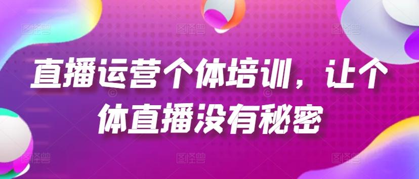 直播运营个体培训，让个体直播没有秘密，起号、货源、单品打爆、投流等玩法-随风资源网