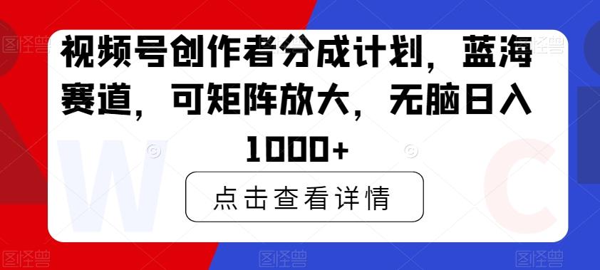 视频号创作者分成计划，蓝海赛道，可矩阵放大，无脑日入1000+-随风资源网