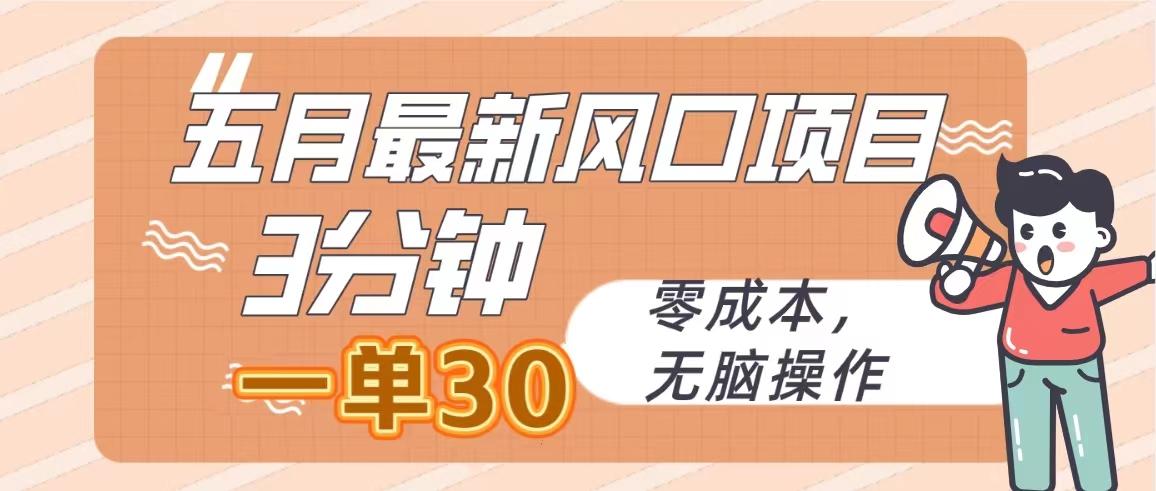 五月最新风口项目，3分钟一单30，零成本，无脑操作-随风资源网