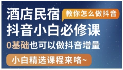 抖音本地生活酒店民宿运营，0基础也可以做抖音增量-随风资源网