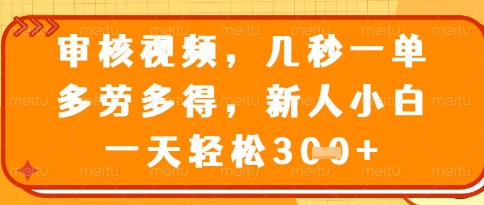 视频审核员，几秒一单，不限时间，不限地点，多做多得，新人小白一天轻松几张+【揭秘】-随风资源网