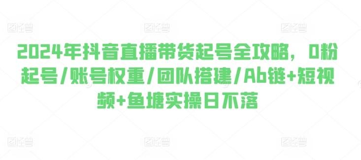2024年抖音直播带货起号全攻略，0粉起号/账号权重/团队搭建/Ab链+短视频+鱼塘实操日不落-随风资源网