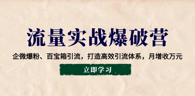 流量实战爆破营：企微爆粉、百宝箱引流，打造高效引流体系，月增收万元-随风资源网