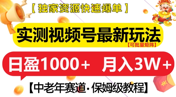 实测视频号最新玩法，中老年赛道，独家资源，月入过W+【揭秘】-随风资源网